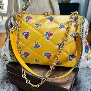 Tory Burch Yellow Floral Quilted Shoulder Bag